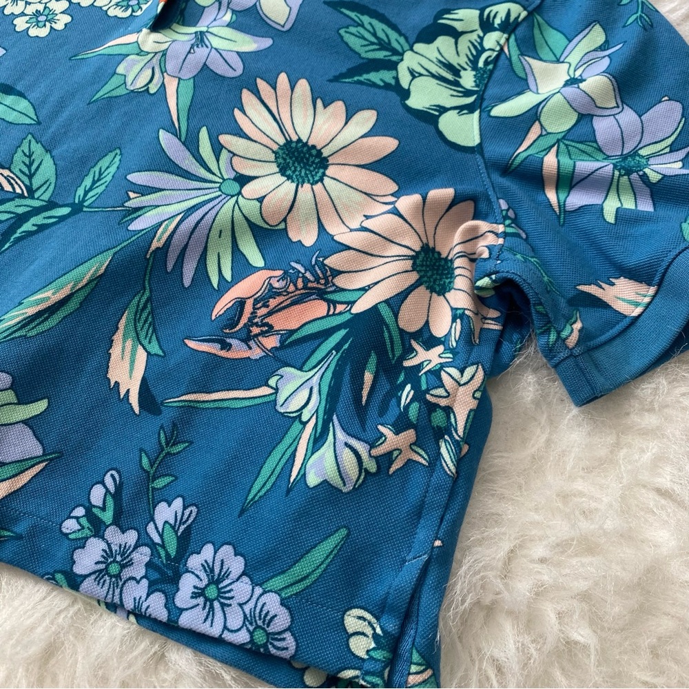 Nike Women's Golf Polo Shirt Crop Top Blue Floral - Picture 7 of 8